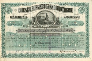 Chicago, Burlington and Northern Railroad Co. signed by John Murray Forbes - Stock Certificate